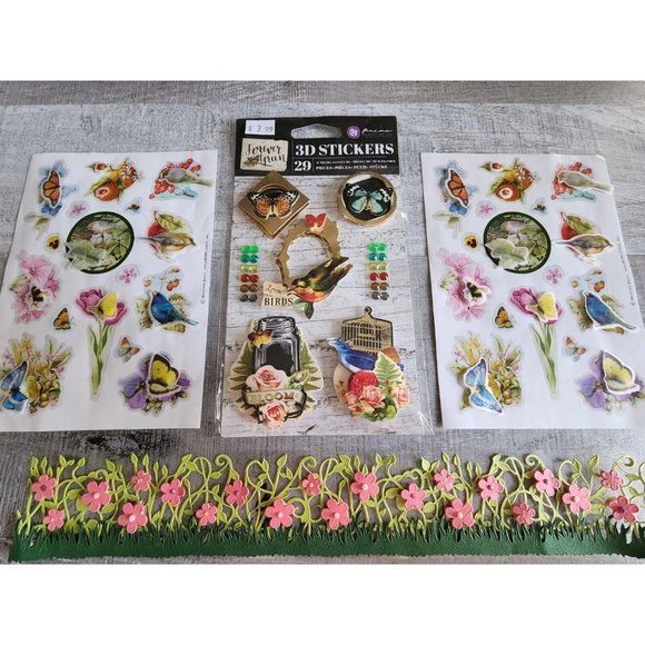 Scrapbook Stickers LOT Flowers Birds Marjorie Bastin 3D Hallmark Retired NEW #34